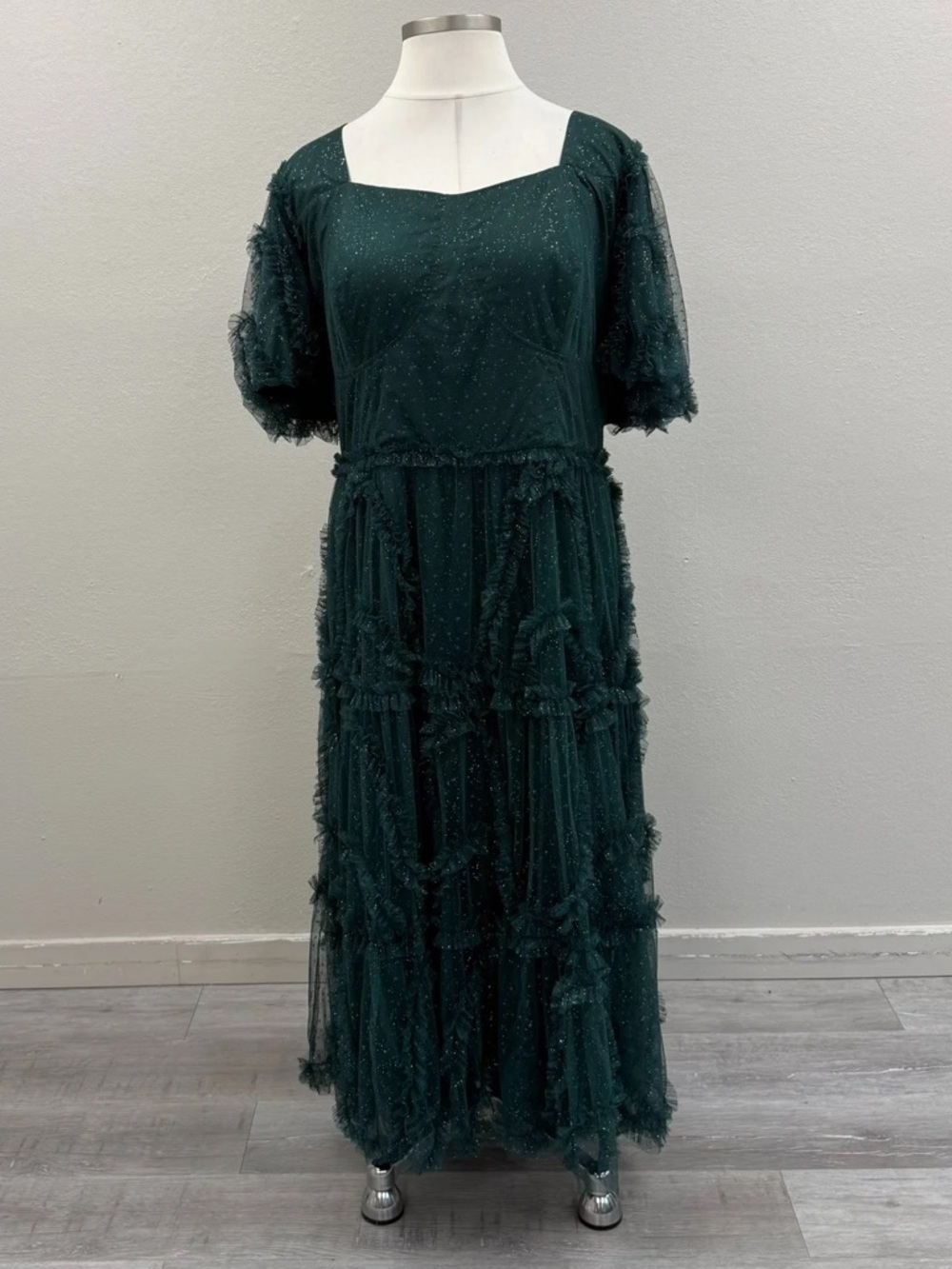 Ivy City Co Emerald Green Whimsical Tulle Maxi Dress - Size 30